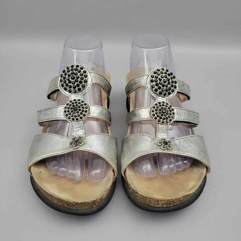 Mephisto Air-Relax Leather Jeweled Wedge Slide Sandals EU 41 / 11